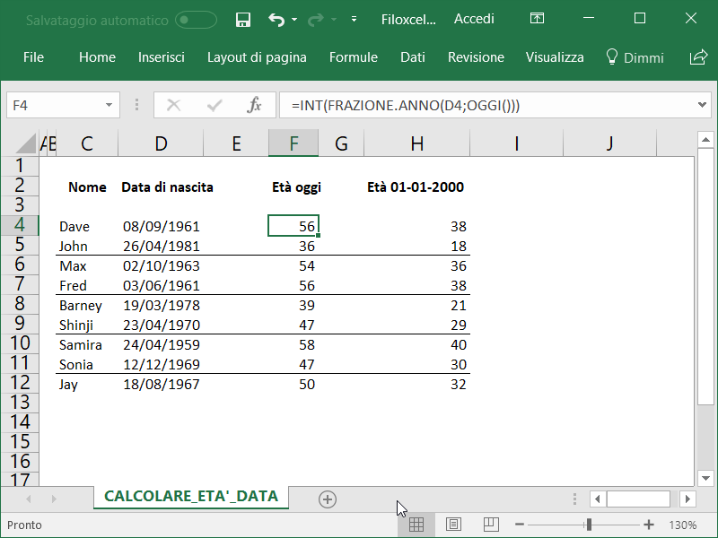Microsoft Excel Calcolare Età Data 1