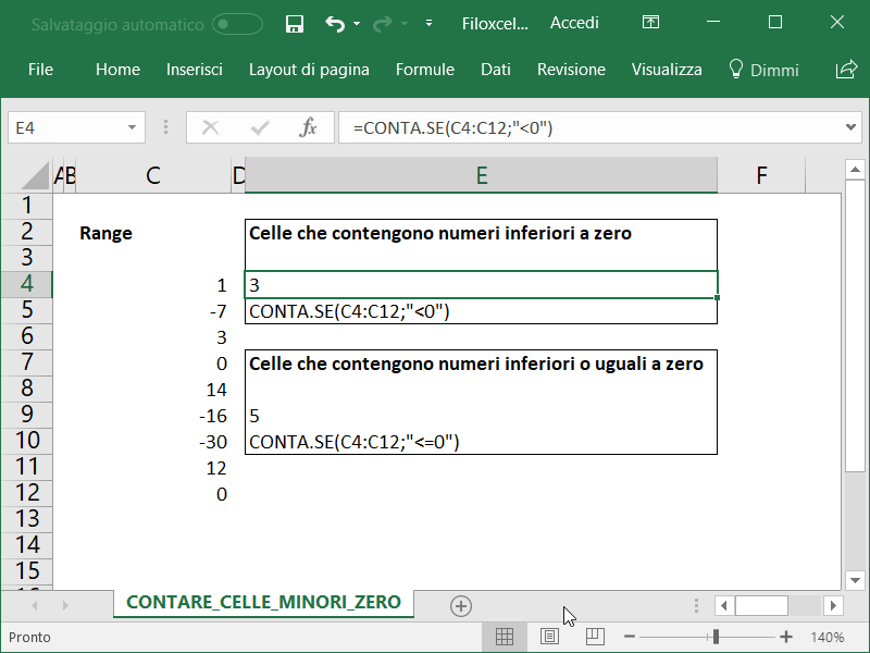 Microsoft Excel Celle Inferiori Zero