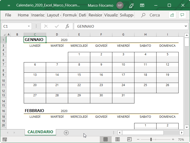 Calendario Excel Excel Per Professionisti