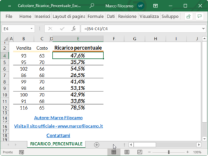 Microsoft_Excel_Calcolare_Ricarico_Percentuale