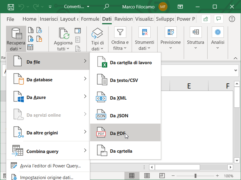 Convertire PDF in Excel Power Query 1