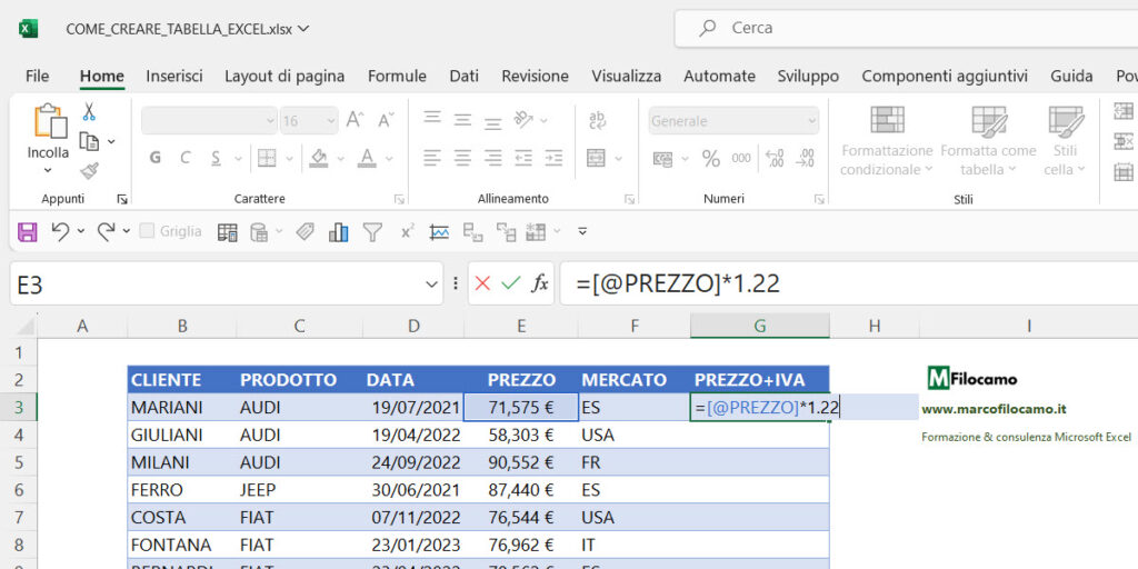 COME_CREARE_TABELLA_EXCEL_MICROSOFT_EXCEL_MARCOFILOCAMO_INSERIMENTO_FORMULA