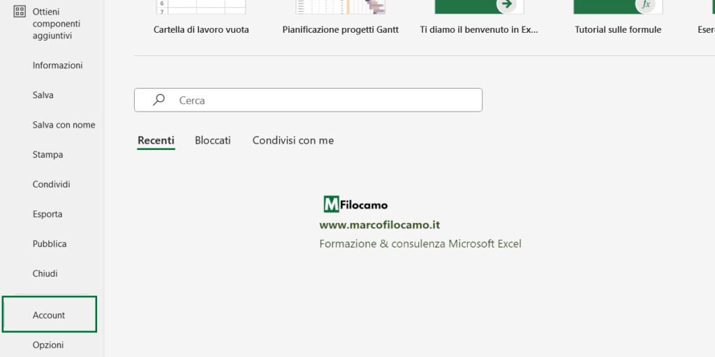 COME_SCOPRIRE_VERSIONE_EXCEL_MICROSOFT_EXCEL_MARCOFILOCAMO_ACCOUNT_MENU