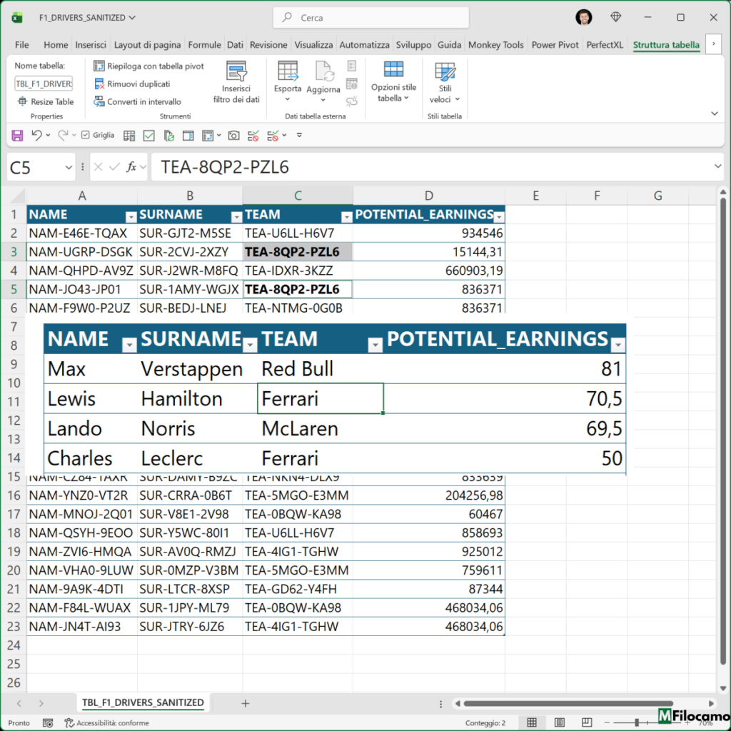 COME ANONIMIZZARE DATI MICROSOFT EXCEL MARCOFILOCAMO DETTAGLIO NOMI MANTENUTI