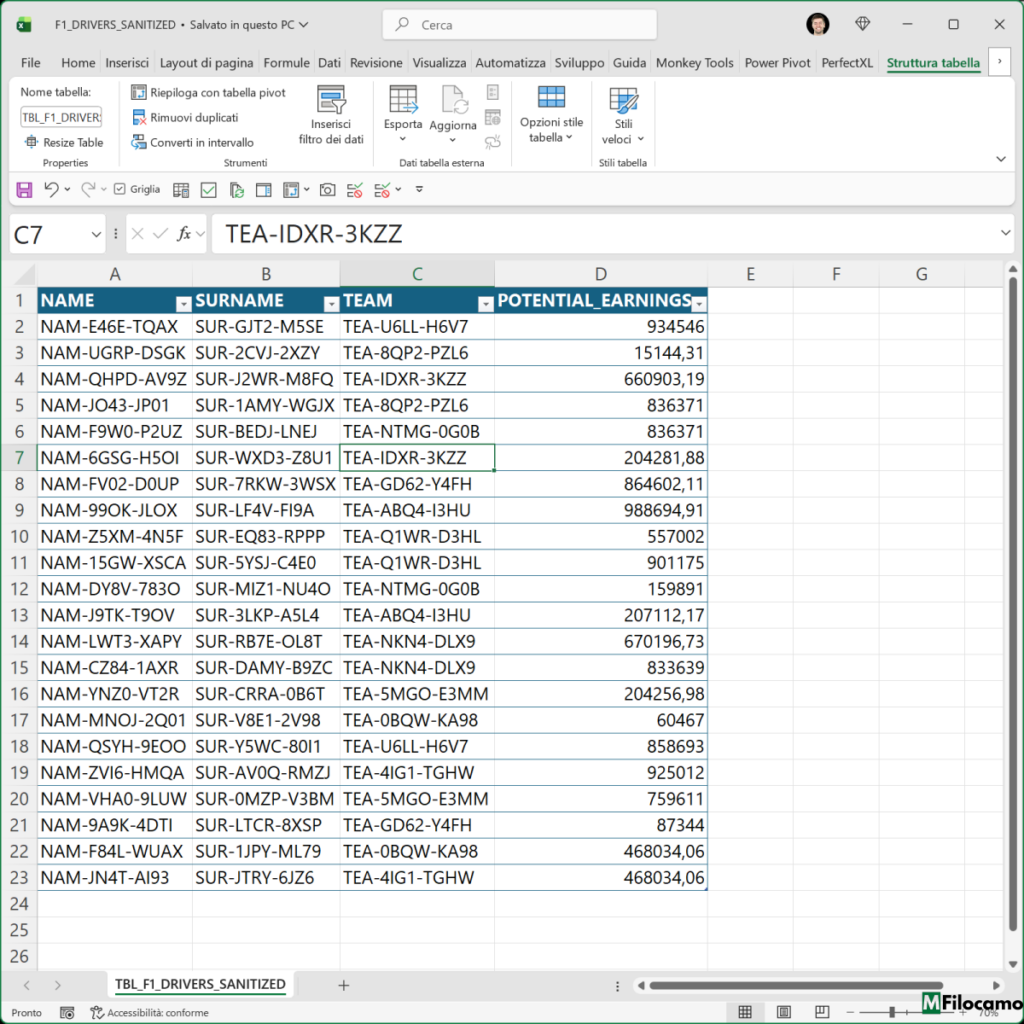 COME ANONIMIZZARE DATI MICROSOFT EXCEL MARCOFILOCAMO ESEMPIO FINALE