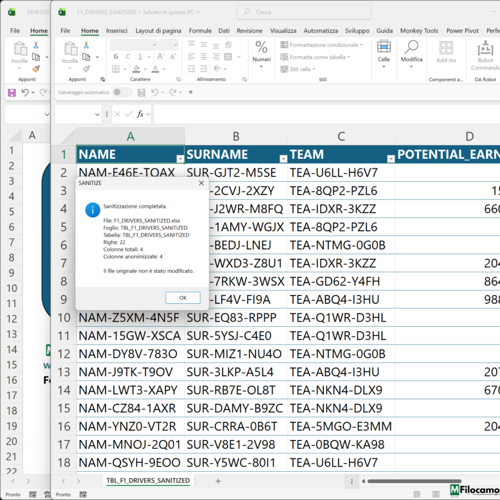 COME ANONIMIZZARE DATI MICROSOFT EXCEL MARCOFILOCAMO RECAP OPERAZIONI