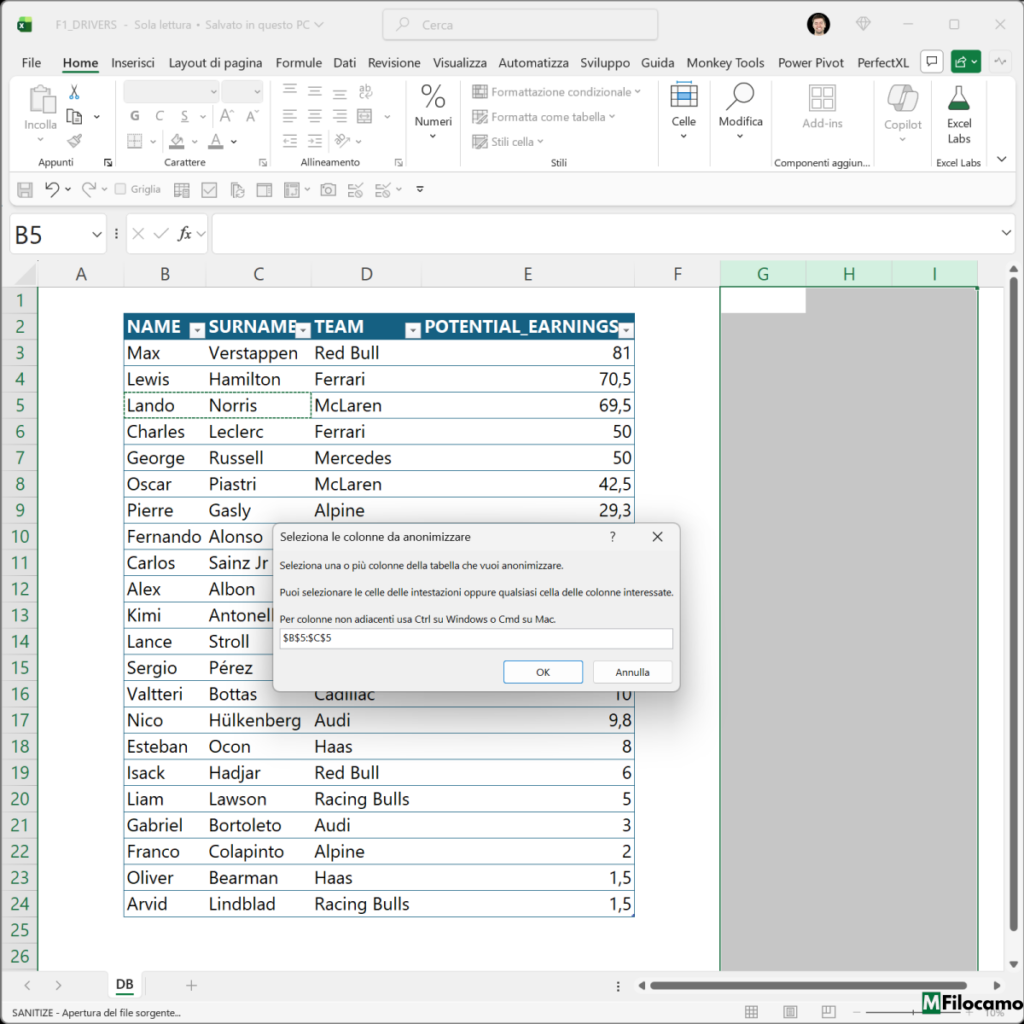 COME ANONIMIZZARE DATI MICROSOFT EXCEL MARCOFILOCAMO SELEZIONE COLONNE