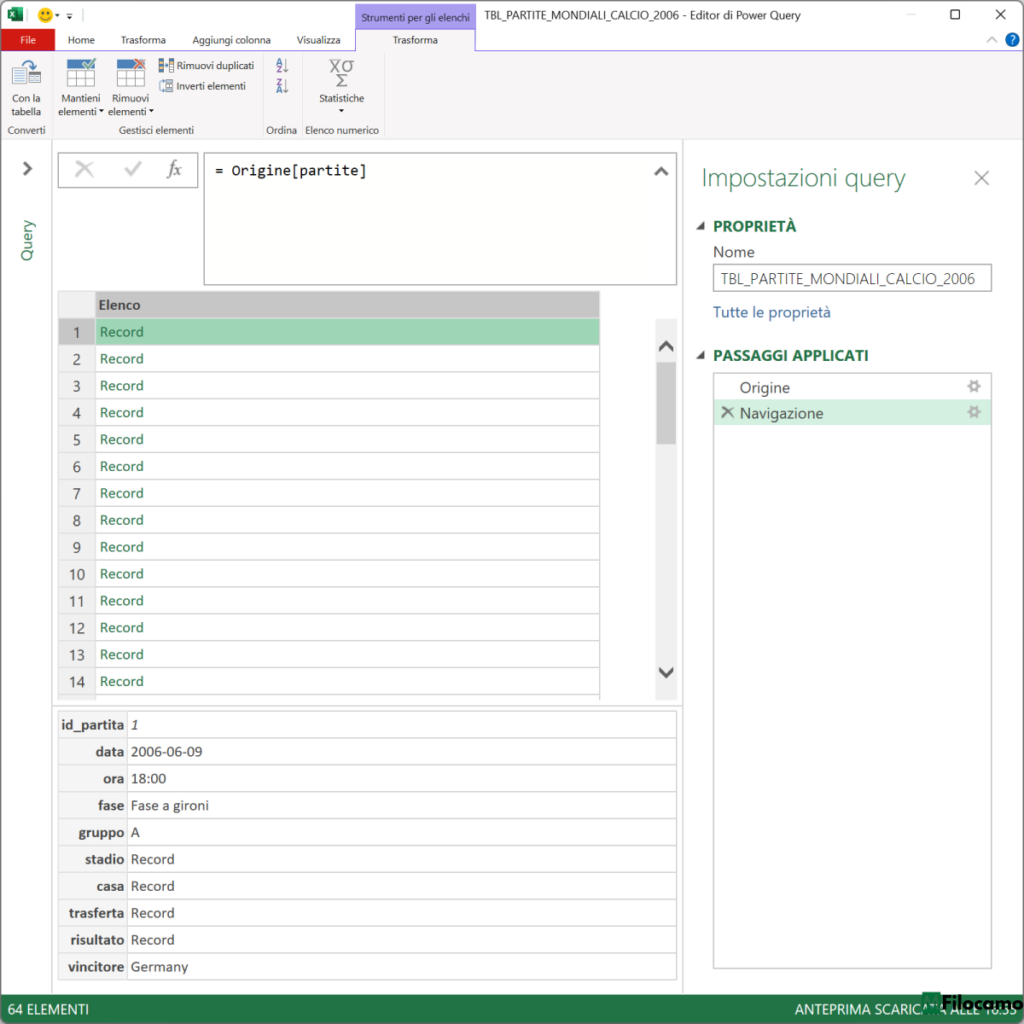 COME IMPORTARE JSON POWER QUERY MICROSOFT EXCEL MARCOFILOCAMO DATI INSERITI SINGOLO RECORD PARTITA