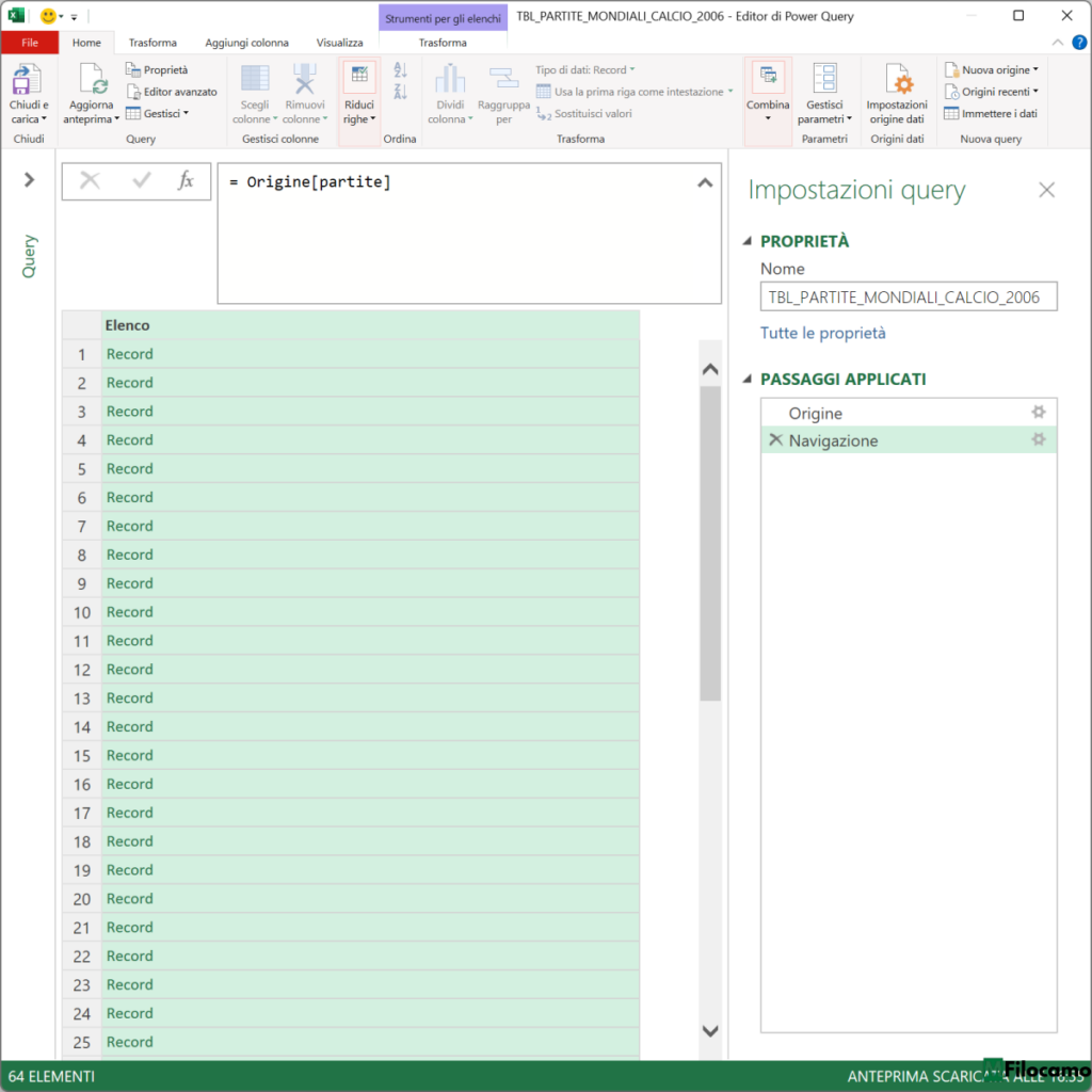 COME IMPORTARE JSON POWER QUERY MICROSOFT EXCEL MARCOFILOCAMO ESPLOSIONE ELENCO PARTITE