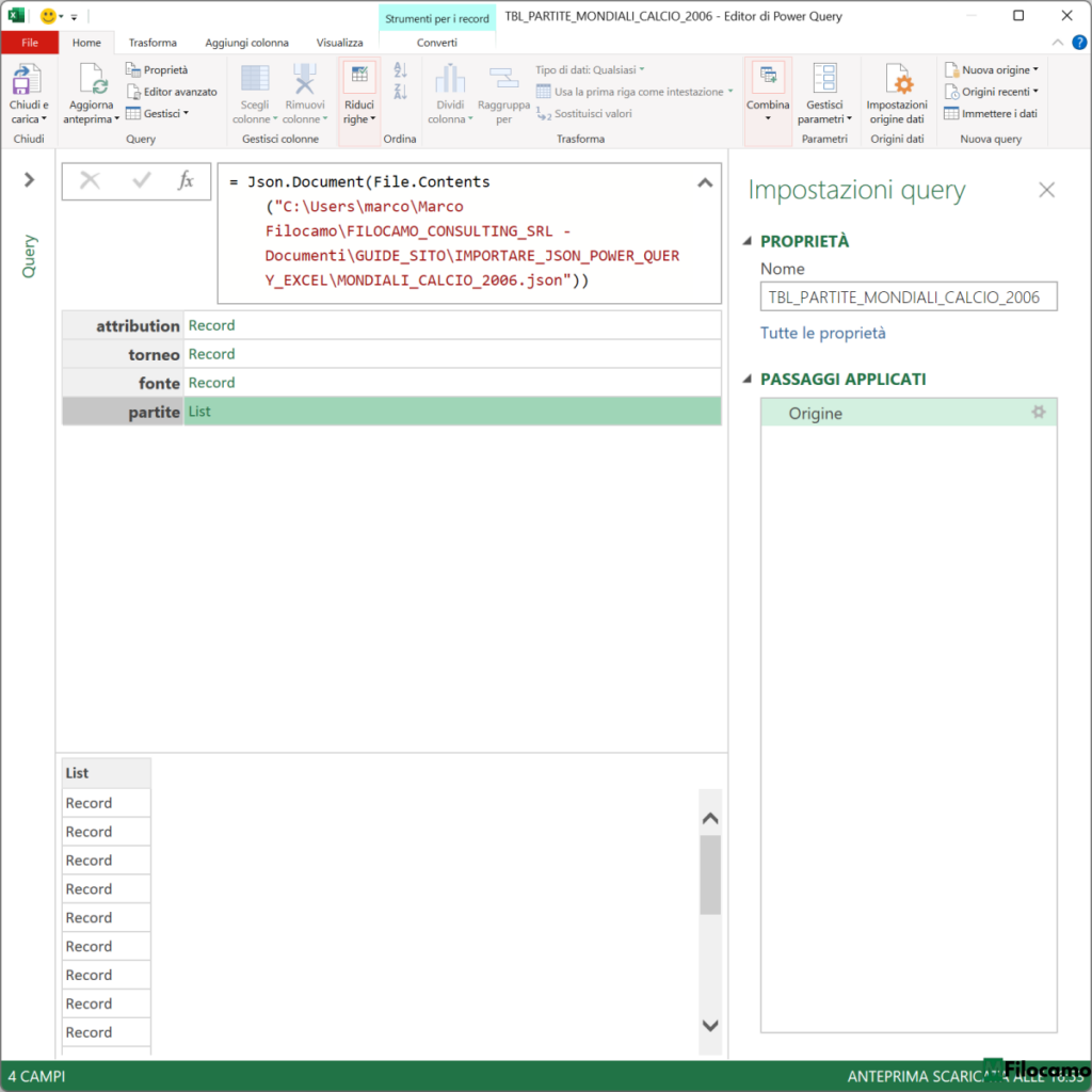 COME IMPORTARE JSON POWER QUERY MICROSOFT EXCEL MARCOFILOCAMO LIST ELENCO PARTITE