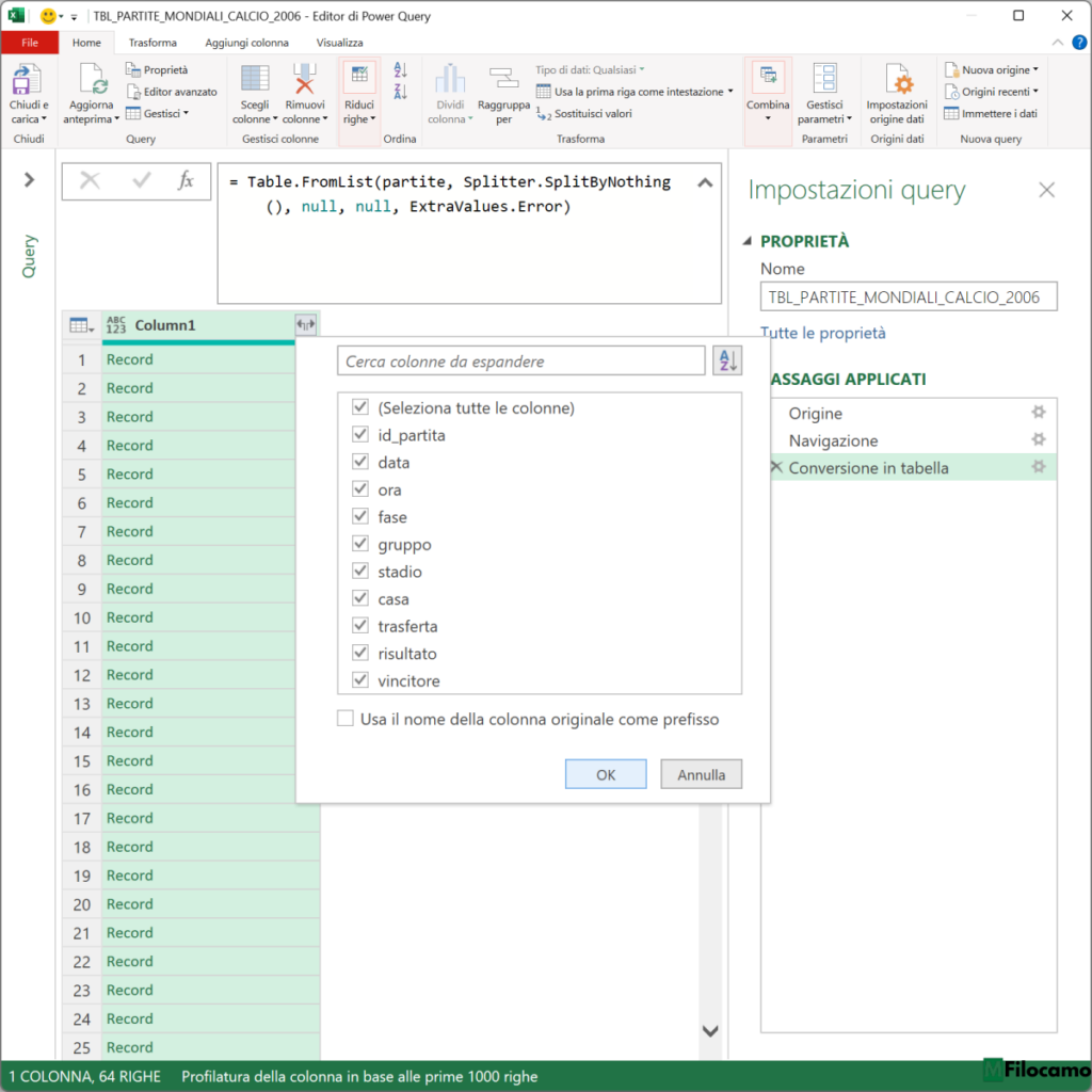 COME IMPORTARE JSON POWER QUERY MICROSOFT EXCEL MARCOFILOCAMO SCELTA COLONNE ESPANDERE
