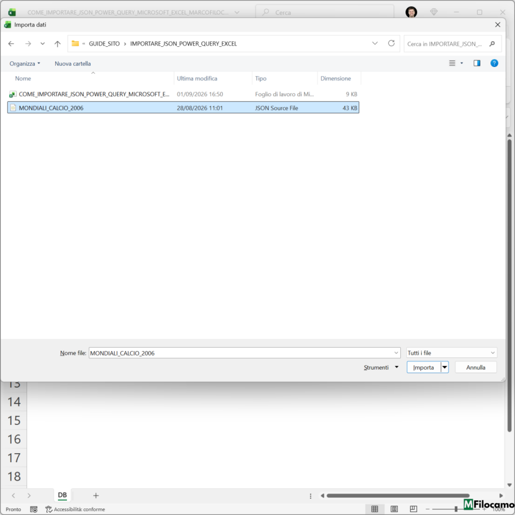 COME IMPORTARE JSON POWER QUERY MICROSOFT EXCEL MARCOFILOCAMO SELEZIONE FILE